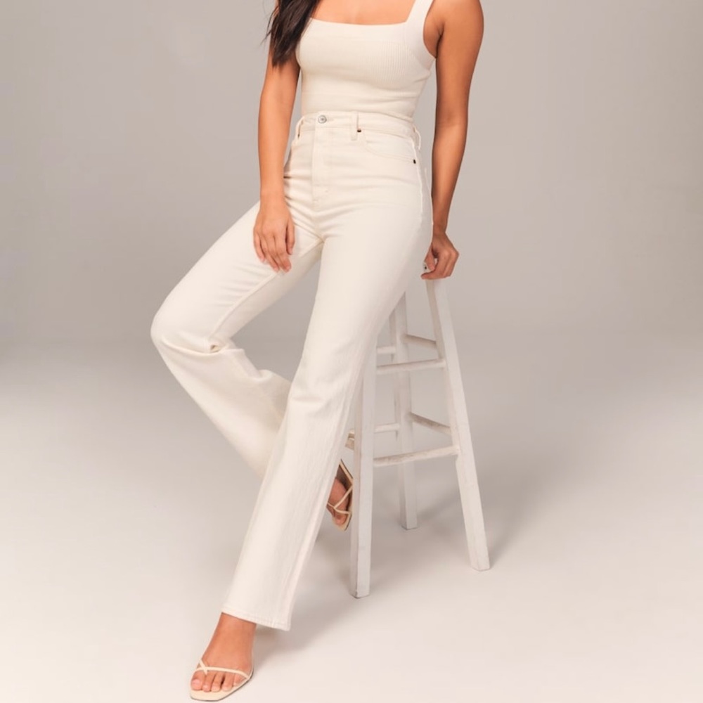 Abercrombie Cream Curve Love High Rise Vintage Flare Jean
